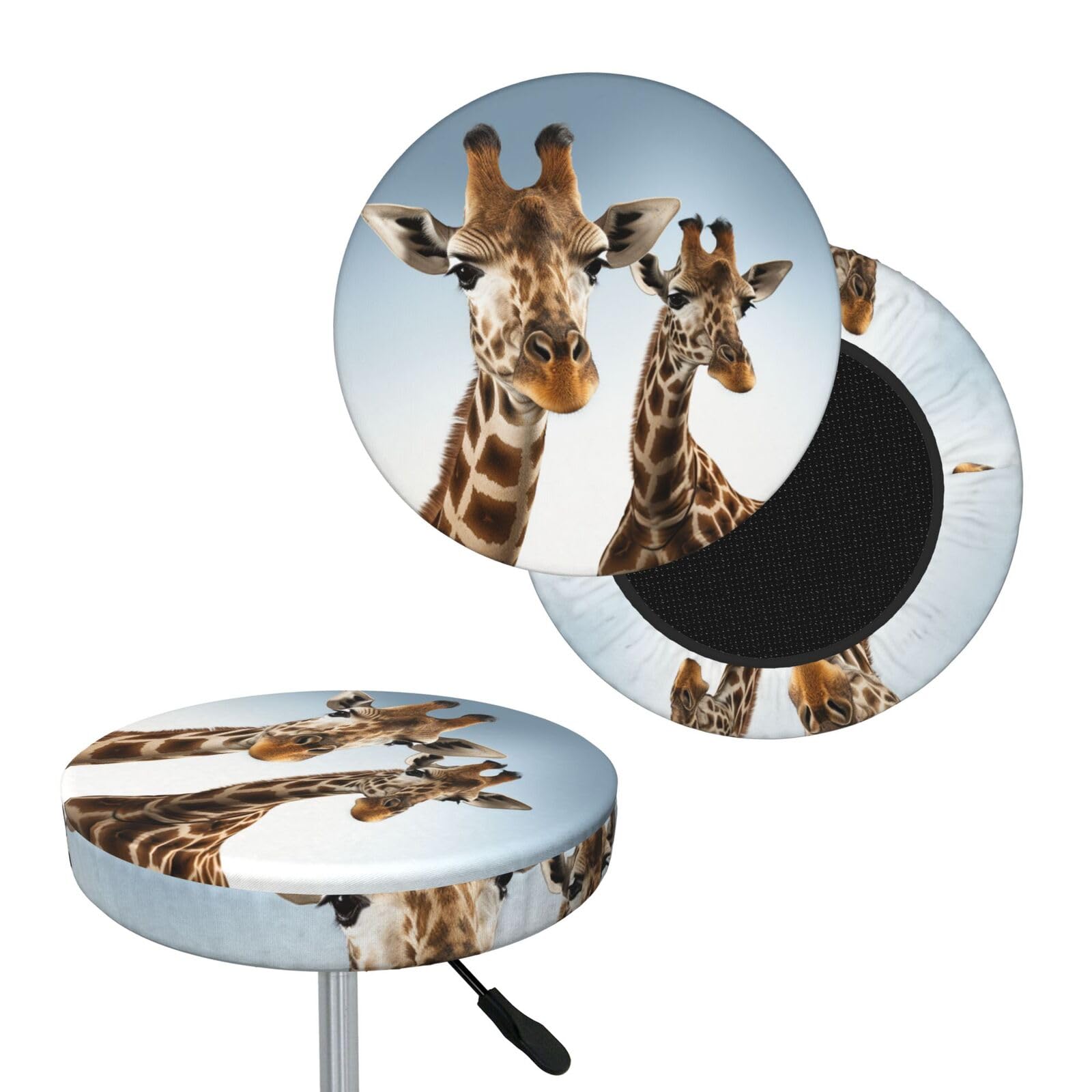 FodPand Necks of Giraffe Bar Stool Cover Round Elastic Stool Cushion Covers Washable Bar Stool Chair Slipcover Stretch Stool Seat Covers for 12-14 Inch Chair