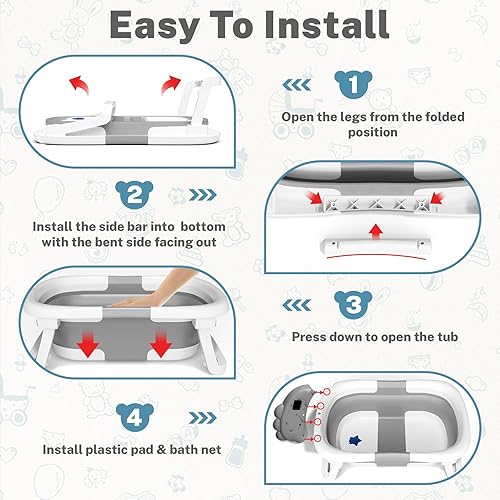Miniatura 5 de AVIDOR Bañera para bebé, bañera plegable para recién nacidos a niños pequeños, bañera esencial duradera, bañera portátil de viaje con red de baño