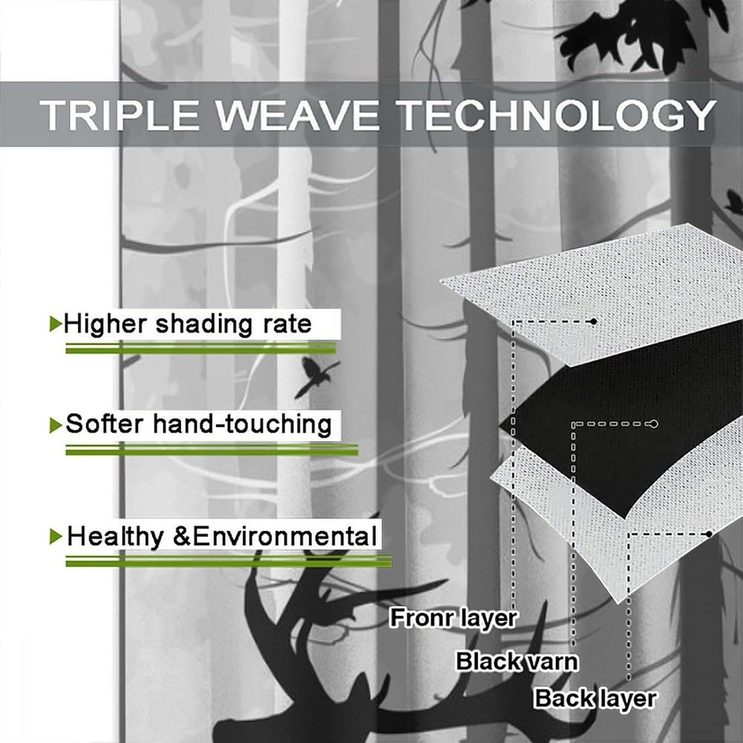 Country Forest Deer Curtains for Kitchen Vintage Foggy Noir Gothic Forest Hunting Cabin Wildlife Elk Moonlight Print Window Treatments for Bedroom Living Room 42x62.5In（No Blackout）