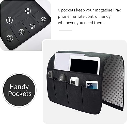Miniatura 57 de Organizador de reposabrazos para sofá, soporte de control remoto para sofá reclinable, organizador de silla con 5 bolsillos para revista, tableta