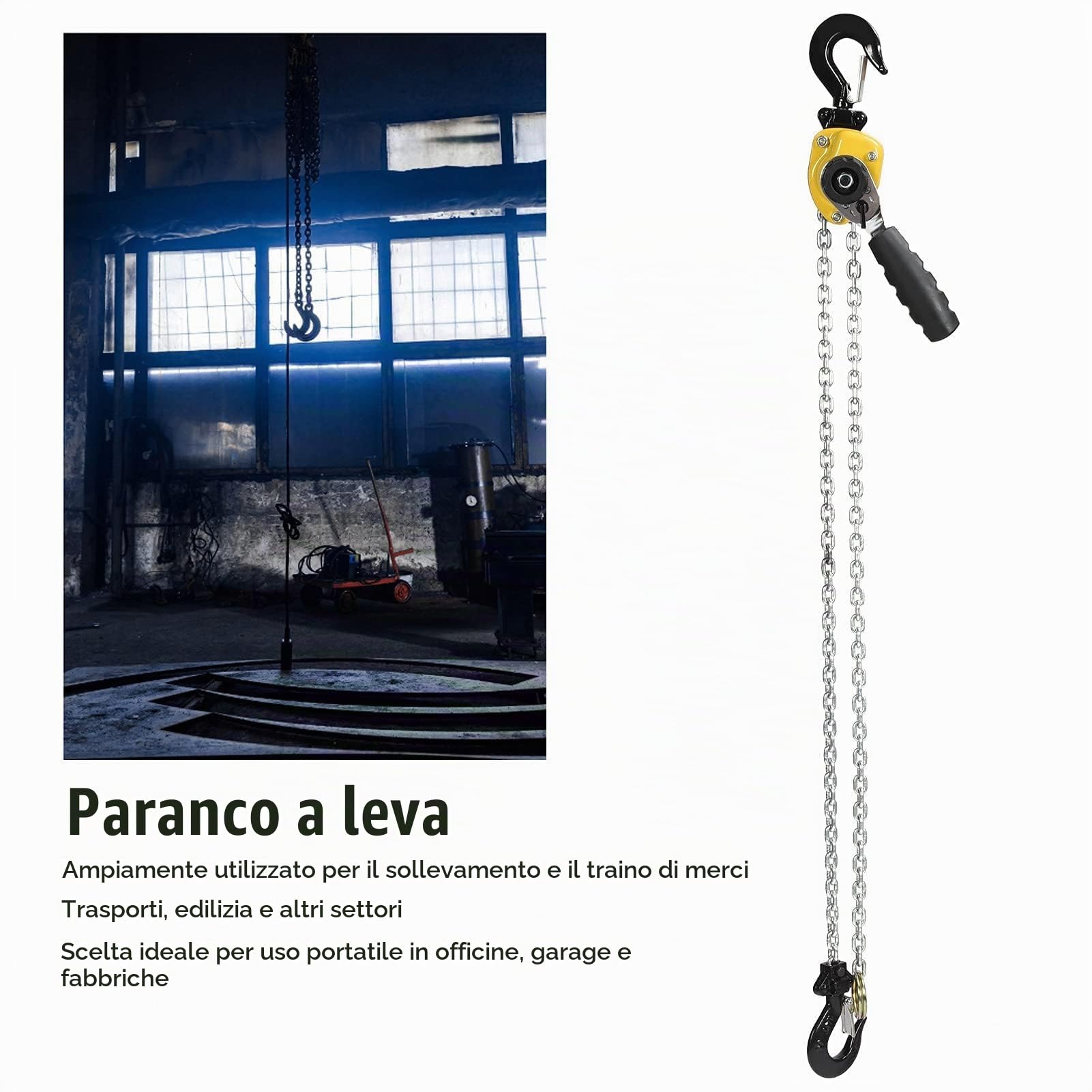 Paranco a Catena con Blocco a Leva da 250 Kg, Struttura Semplice di Piccole Dimensioni Facile da Trasportare, Cricchetto di Sollevamento con Catena da 1,5 Metri, per il Sollevamento di Merci e Carichi