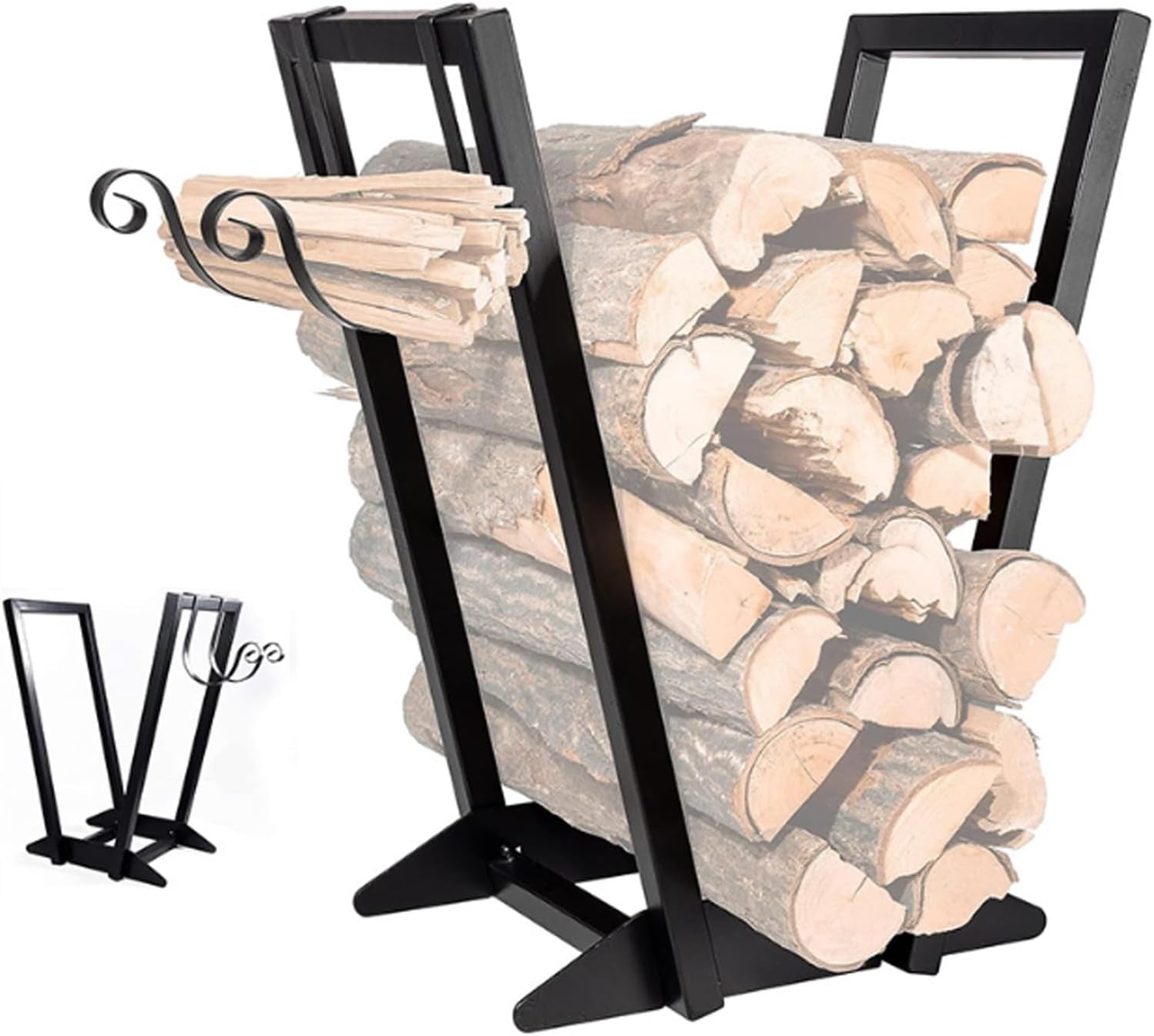 Firewood Rack Stand Firewood Holder for Fireplace with Hook Logs Storage Organizer Suitable for Indoor Fireplace Or Outdoor Patio