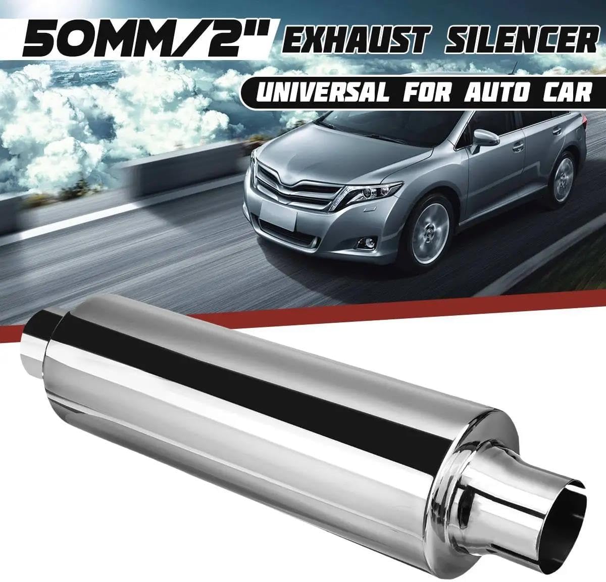 Exhaust Tailpipe 1X Universal 2" 50mm Car Resonator Exhaust Pipe Muffler Stainless Steel Tip Tail Tube Silencer 16inch Long Rear Tailpipe End Throat