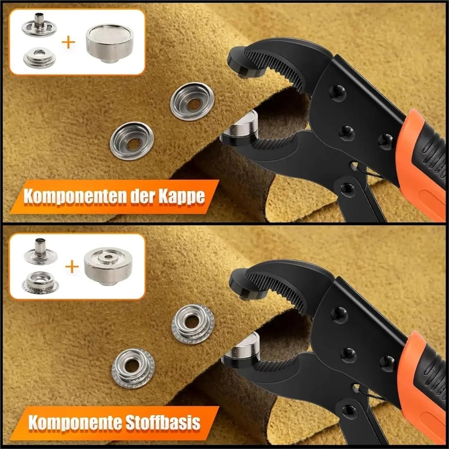 Metal Eyelets Grommets,Eyelet Punch Kit with 40 Sets 15mm Buckle for Belt Clothes Shoes Grommet Pliers for PU Leather/Belt/Shoes/Crafts(Orange)