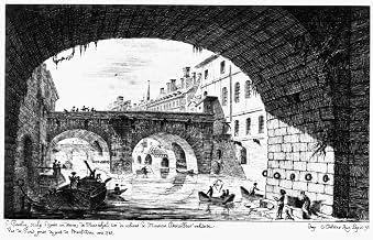 Paris France C1785 NhTel Dieu The Oldest Hospital In Paris On ?Le De La Cit And The Double Bridge Etching By Gosselin C1785 Poster Print by (18 x 24)