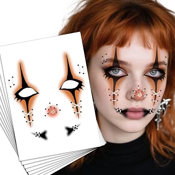Halloween Eyeshadow Face Tattoo Stickers Temporary Makeup Decorations Decals Black & Orange Scars Stitches Fake Wounds Tattoos Sticker for Halloween Prank Cosplay Supplies