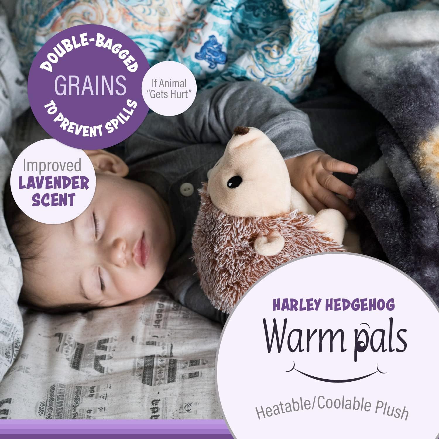 Warm Pals - Harley Hedgehog - 1.5lbs - Cozy Microwavable Lavender Scented Plush Toys - Heated Stuffed Animal - Heatable Coolable Bedtime Comfort Plushie