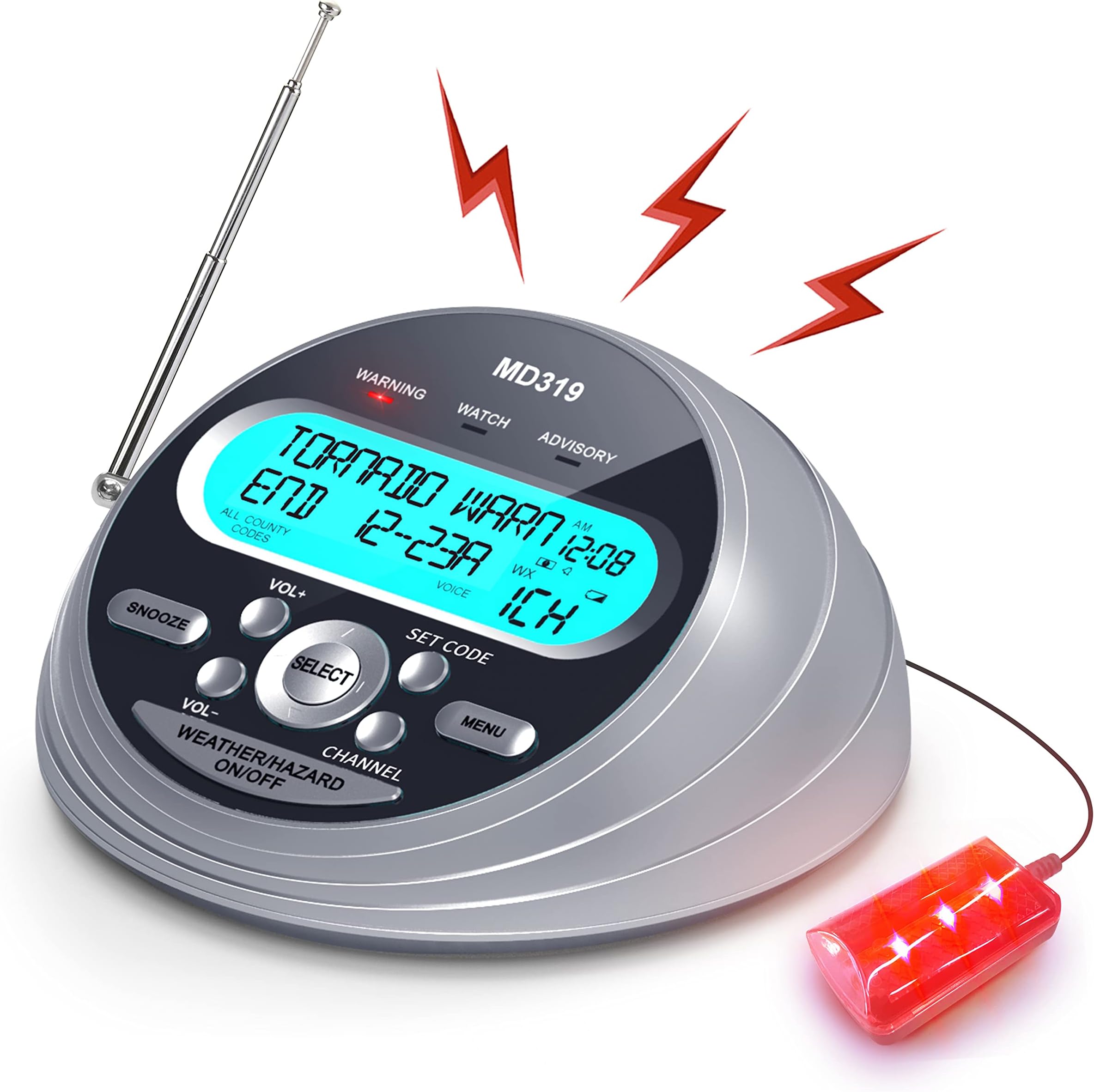 MD319 NOAA Weather Alert Radio with S.A.M.E Localized Programming, 23 County Codes & 80+ Emergency Alerts, Battery Backup, Alarm Clock, External Antenna and Warning Light for Home & Emergency