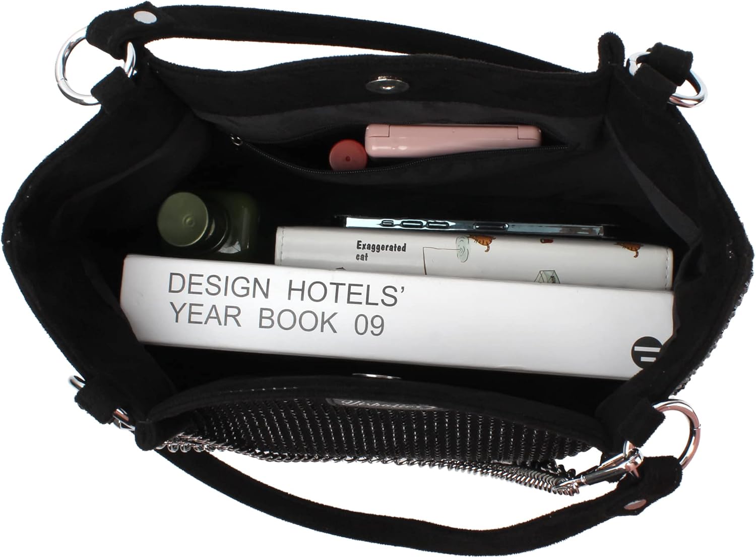 Womens Rhinestones Shoulder Tote Bag Faux Suede Crystal Glitter Handbag Top Handle with Chains Underarm Satchel - Image 6