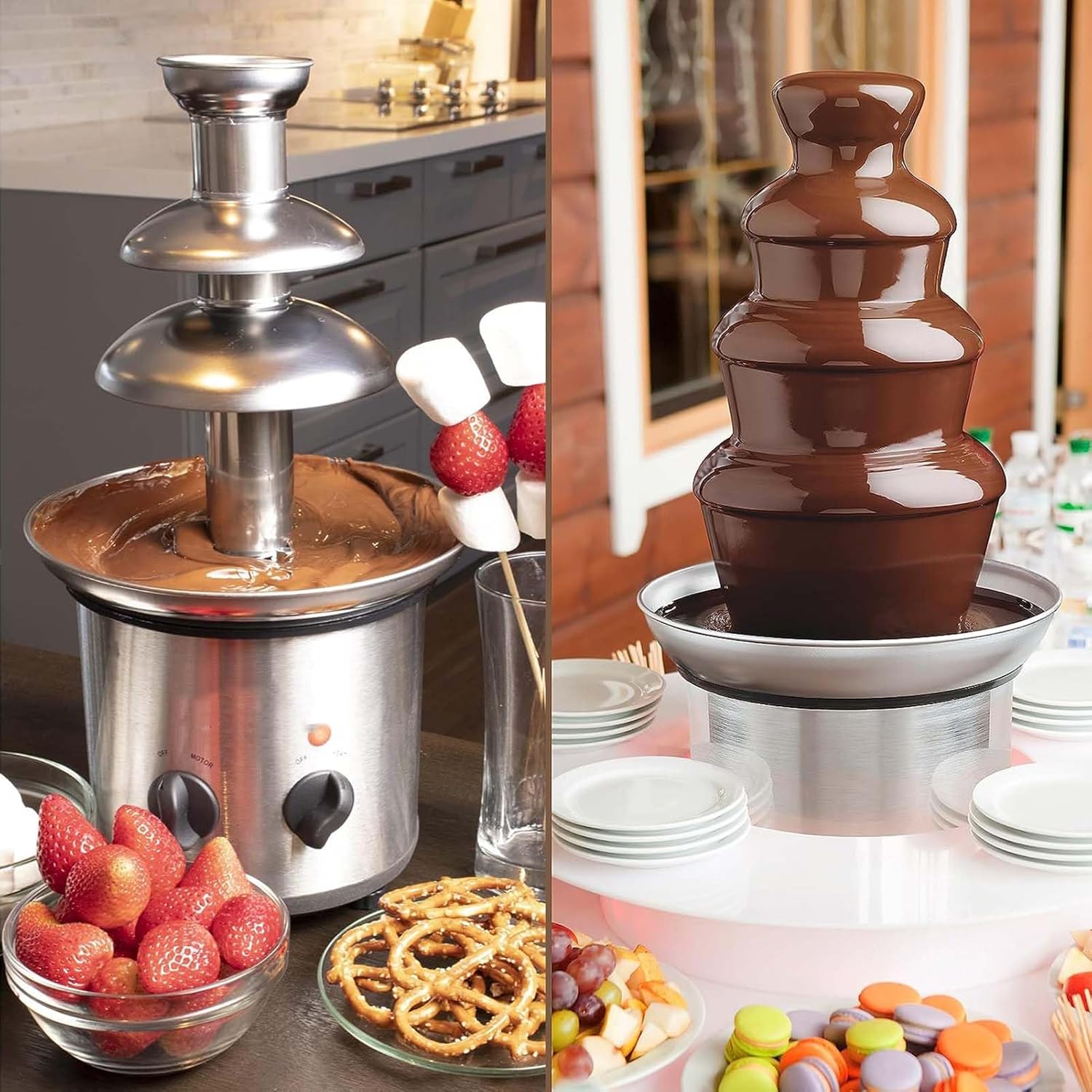 4 Tier Chocolate Fountain, Chocolate Fondue Fountain for Party, 3 Lbs Capacity Hot Chocolate Fondue Tower, Electric Chocolate Fondue Fountain Machine, Stainless Steel Cascading Fondue