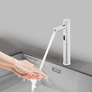 Berührungsloser Sensor Wasserhahn Bad – Infrarot Waschtischarmatur für Waschbecken, Badezimmer, Hygienisch & Wassersparend, Chrom, 32 cm
