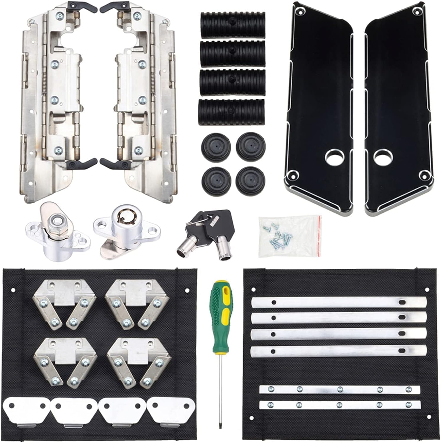 Amazicha Saddlebag Latch Hardware Kit, Chrome Latch Cover Locks Rubber Cushion Hard Bag Compatible for Harley Davidson Touring Street Glide Electra Glide Road Glide Road King 1993-2013
