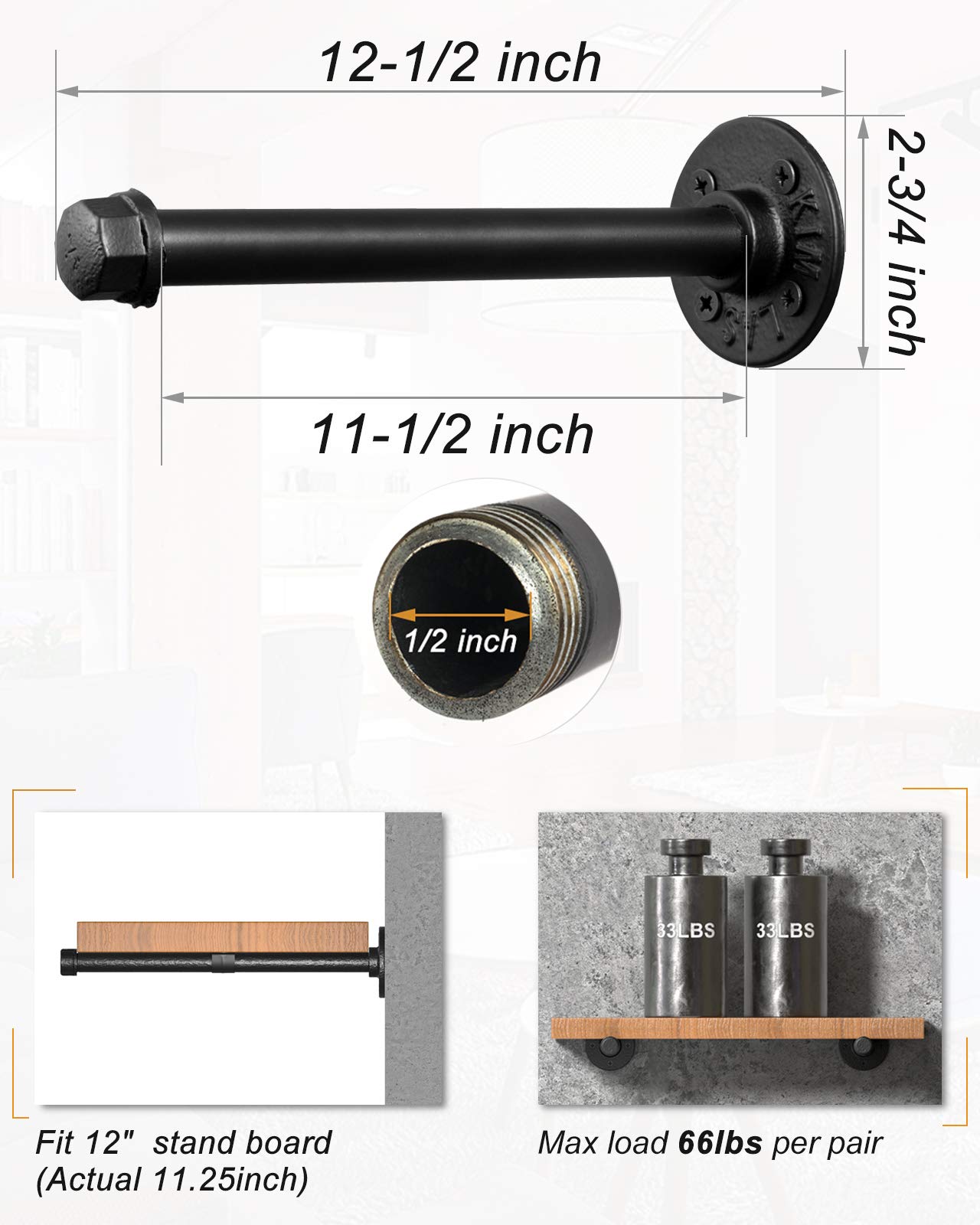 Snapklik.com : LuckIn 12-Inch Pipe Shelf Brackets