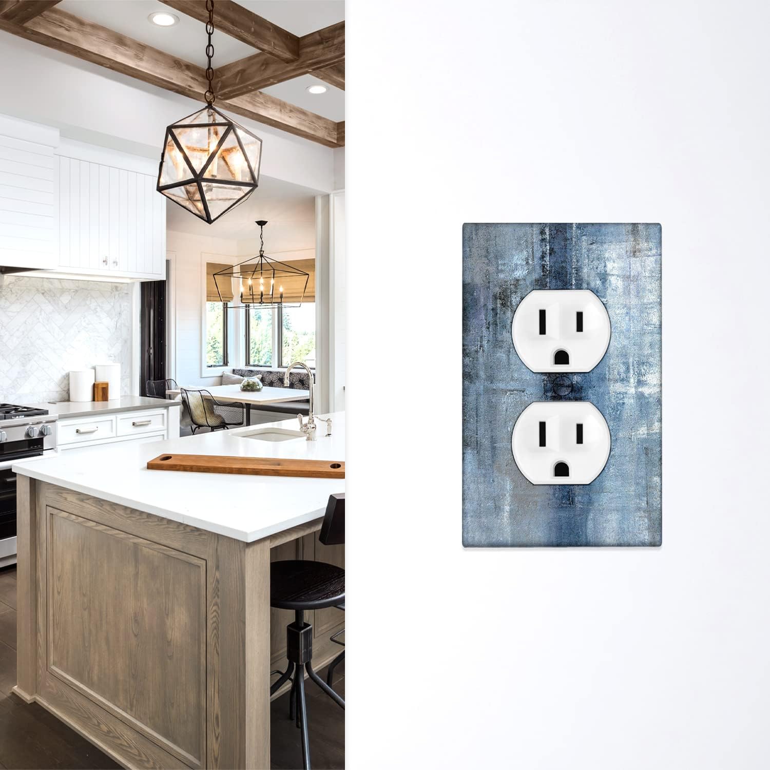 Blue Grey Duplex Electrical Outlet Wall Plate Decortive Light Switch Cover Abstract Art Wall Plate Cover Wallplates for Bedroom Kitchen Home Decor