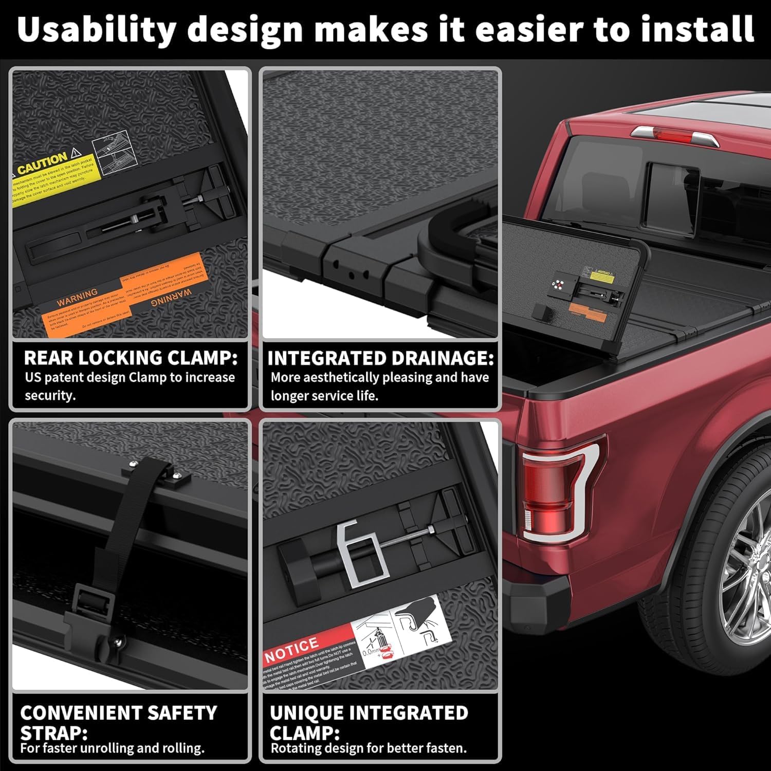 5.5FT Hard Quad Fold Aluminum Truck Bed Tonneau Cover Compatible for 2016-2026 Nissan Titan 4-Fold 66Inch