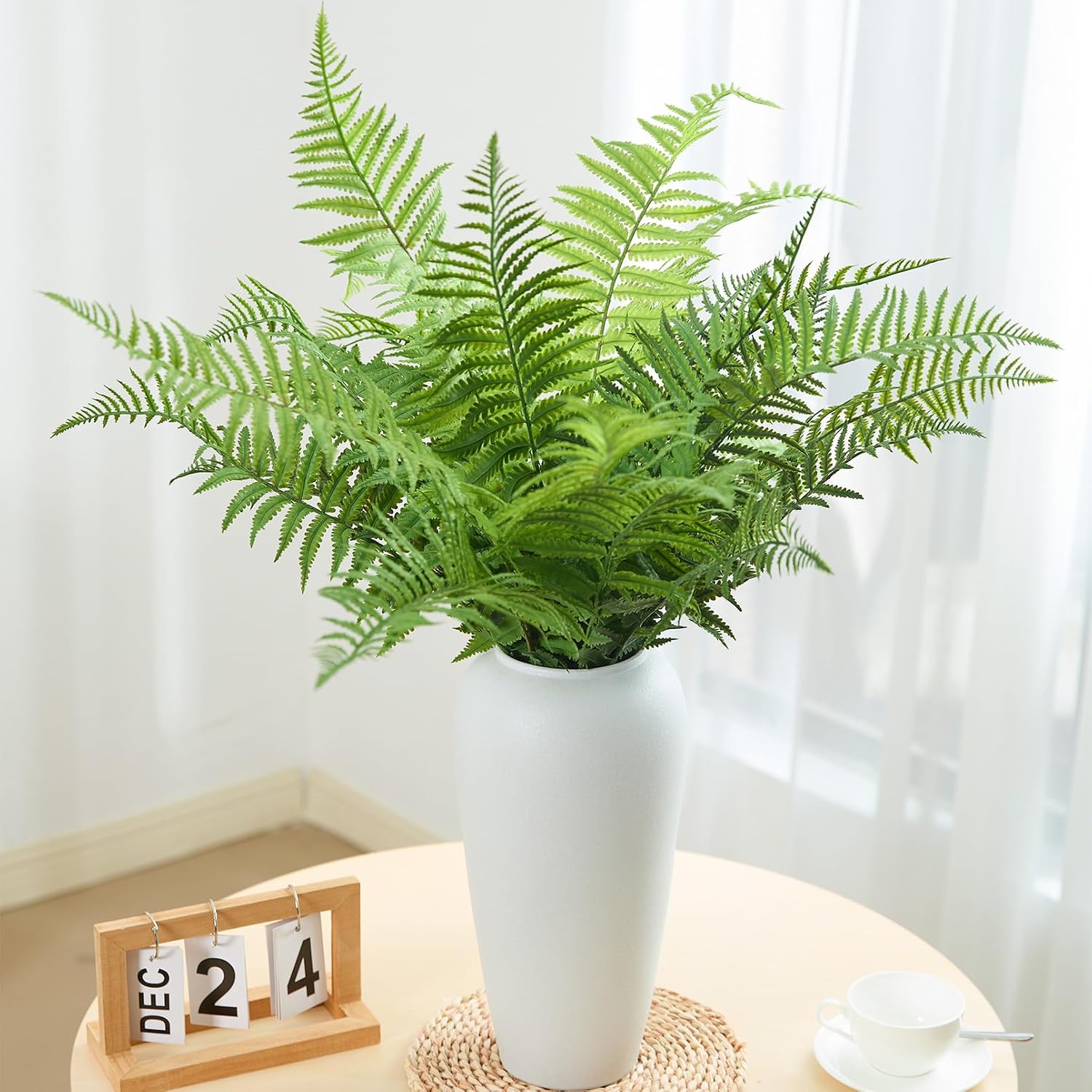 30" Fake Ferns Plants with 24 Fronds Faux Boston Fern Realistic Artificial Greenery Stems for Vase Home Decor Indoor 2Pcs
