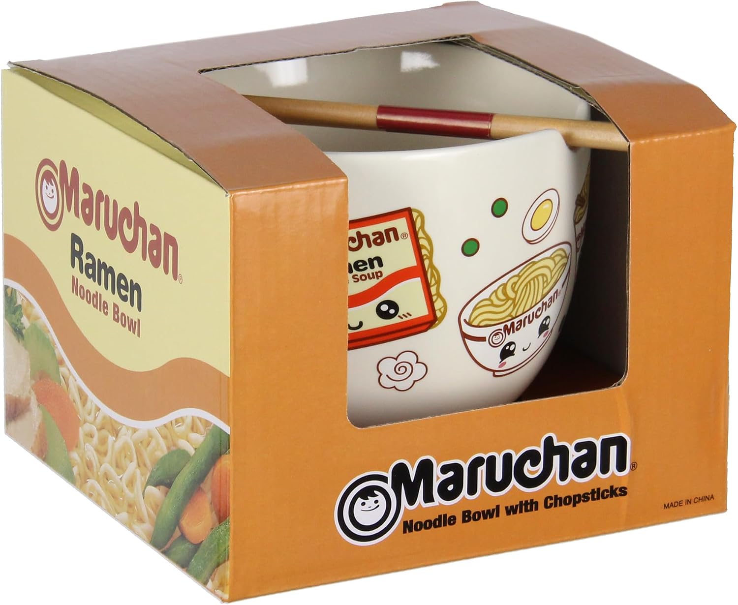 Mad Engine Ramen Bowl Maruchan Kawaii Noodles Microwave Dishwasher Safe Ceramic Bowl w/Reusable Bamboo Chopsticks (Kawaii Noodles) image 4