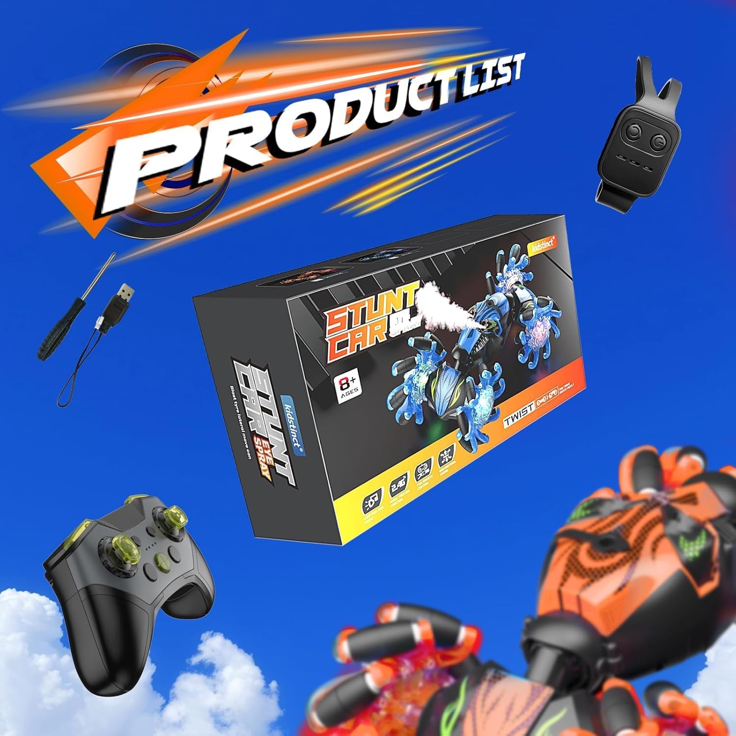 1:16 Gesture Sensing RC Stunt Car, Hand Controlled Remote Control Twist Cars with Light & Music, 4WD 360° Rotate Transform Drift, Gifts for 8-12 Kids Age 8 9 10 11 12 Yrs Old‌