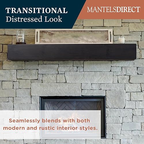 Miniatura 7 de MANTELSDIRECT Dakota - Estante flotante de madera de pino para chimenea, color grano de café, 60 pulgadas, hermoso estante rústico de madera,