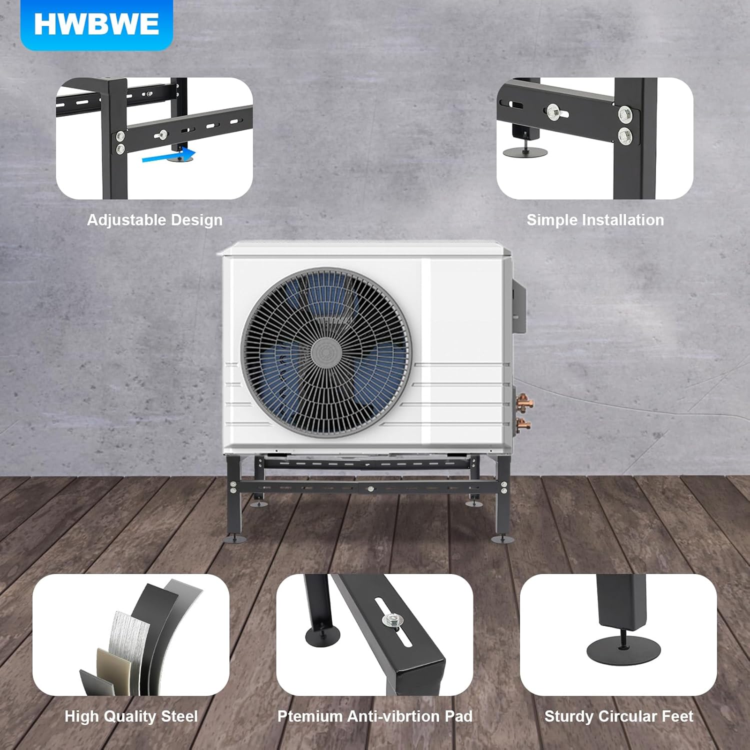 Mini Split Ground Stand, Indoor & Outdoor Adjustable Heavy Duty Stand for Ductless Air Conditioners, Heat Pumps, Compressors, Max Load: 770LBS
