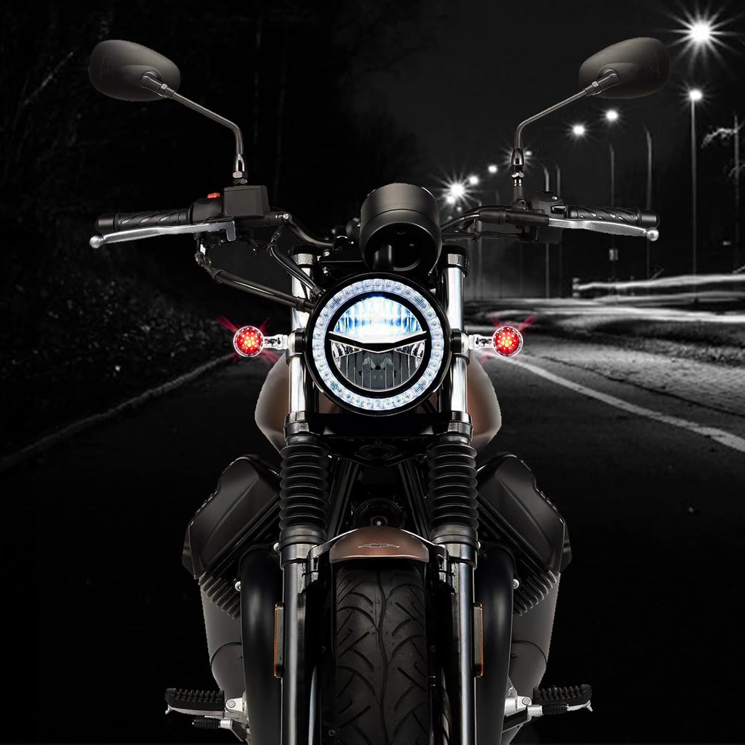 DREAMIZER Chrome Motorcycle Turn Signals 15 LEDs Bullet Front Rear Indicator Lights Amber Red Light Compatible with Harley Cruiser Softail StreetBike Chopper Bobber Cafe Racer