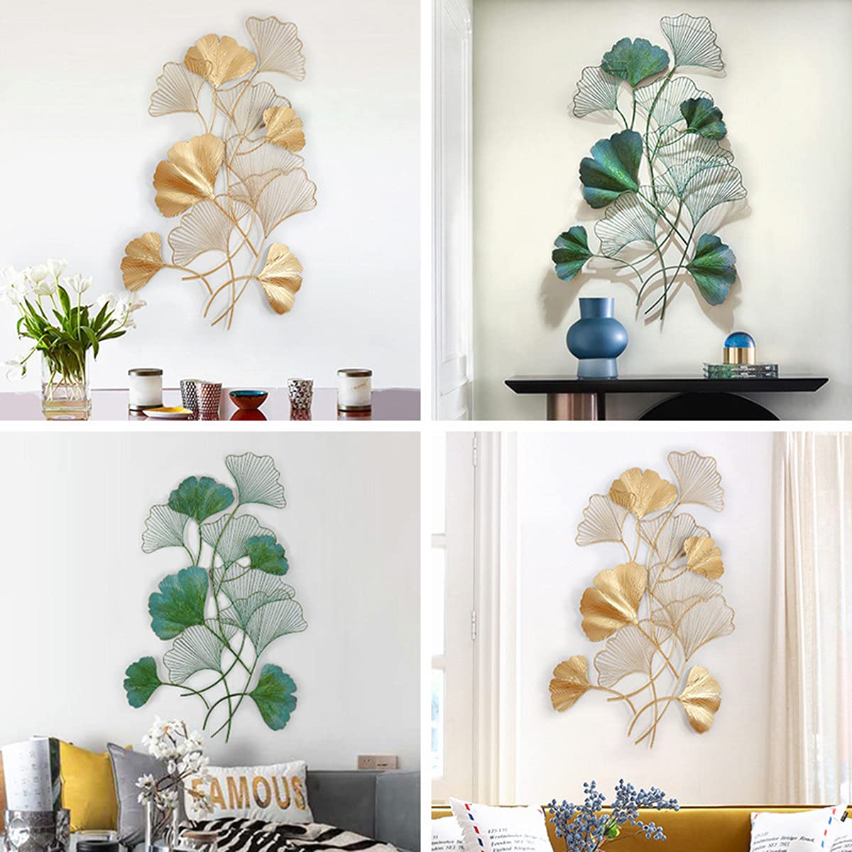 Wandskulpturen Set 3-teilig - Ginkgo & Palmblätter Metall Dekoration Gold