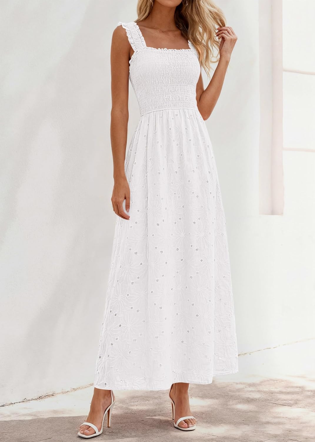 KIRUNDO Summer Lace Dress Vacation Outfits for Women 2026 Wedding Guest Dresses Maxi Beach Boho Sleeveless Cotton Sundress - Image 3