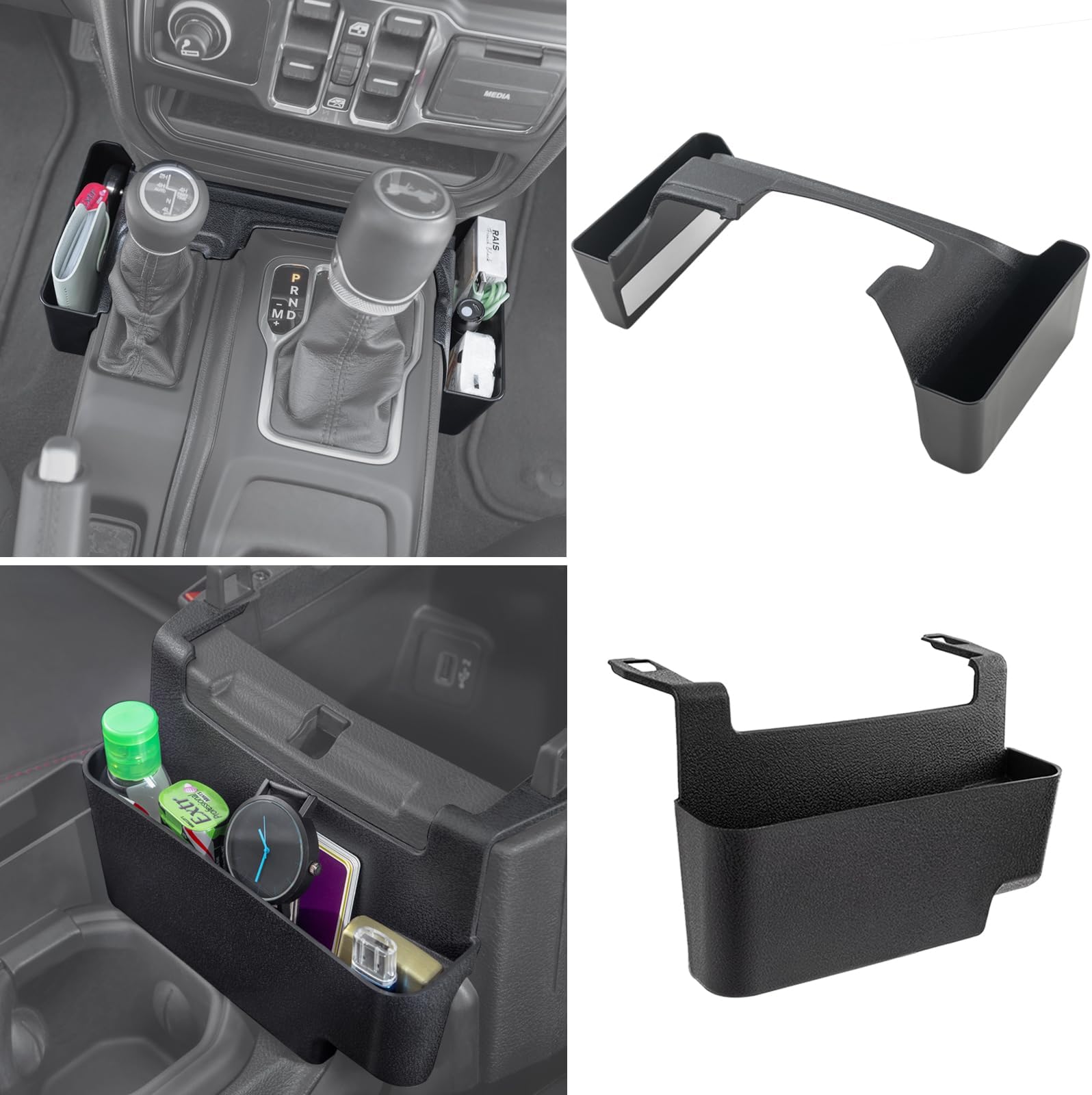 PIMCAR 2PCS Center Console Organizer for 2018-2025 2026 Jeep Wrangler JL/JLU & Gladiator JT, Gear Shift Side and Center Console Hanging Storage Box Durable Interior Accessories