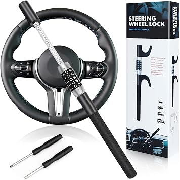 5 Digital Combination Car Steering Wheel Lock, LAMA Password Code Steering Lock, Retractable Keyless Heavy Duty Steering Wheel Lock, Universal Anti-Theft Car Steering Fit for Cars, Trucks, Vans, SUV