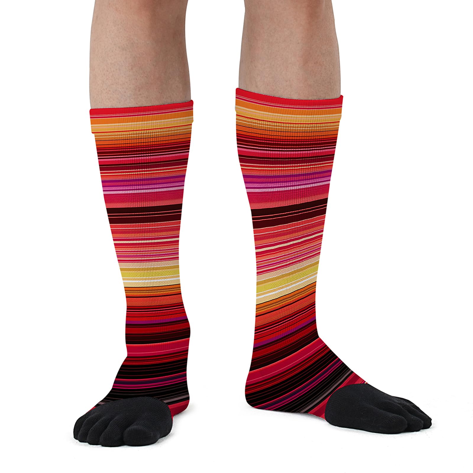 bysock Fun Novelty Toe Socks For Women Rainbow Striped Crew Socks Athletic Running Five Finger Socks 1 Pair