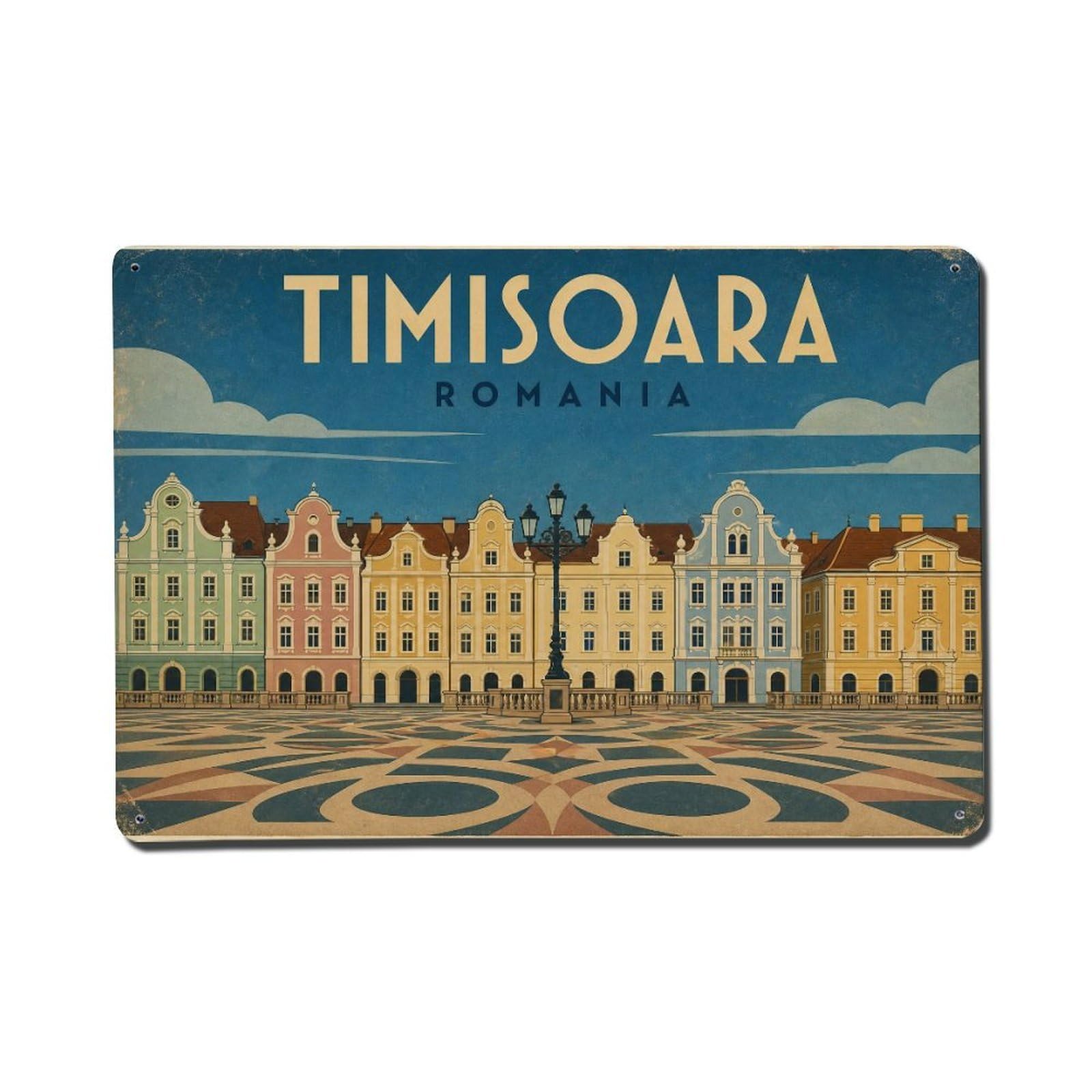 Travel Vintage Romania Timisoara Metal Tin Sign