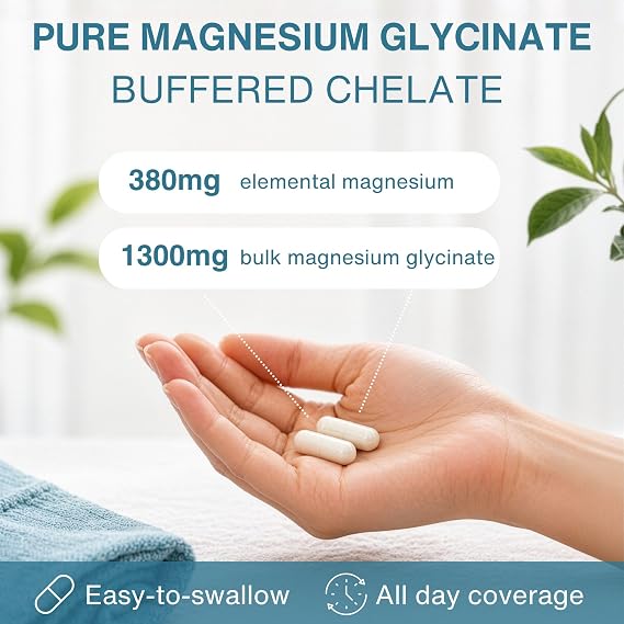 Igennus Highest Strength Fast-Acting Chelated Magnesium Glycinate 1300mg, 380mg Elemental, 90 Servings, Pure & Clean Buffered Magnesium Bisglycinate, Vegan, 180 Capsules