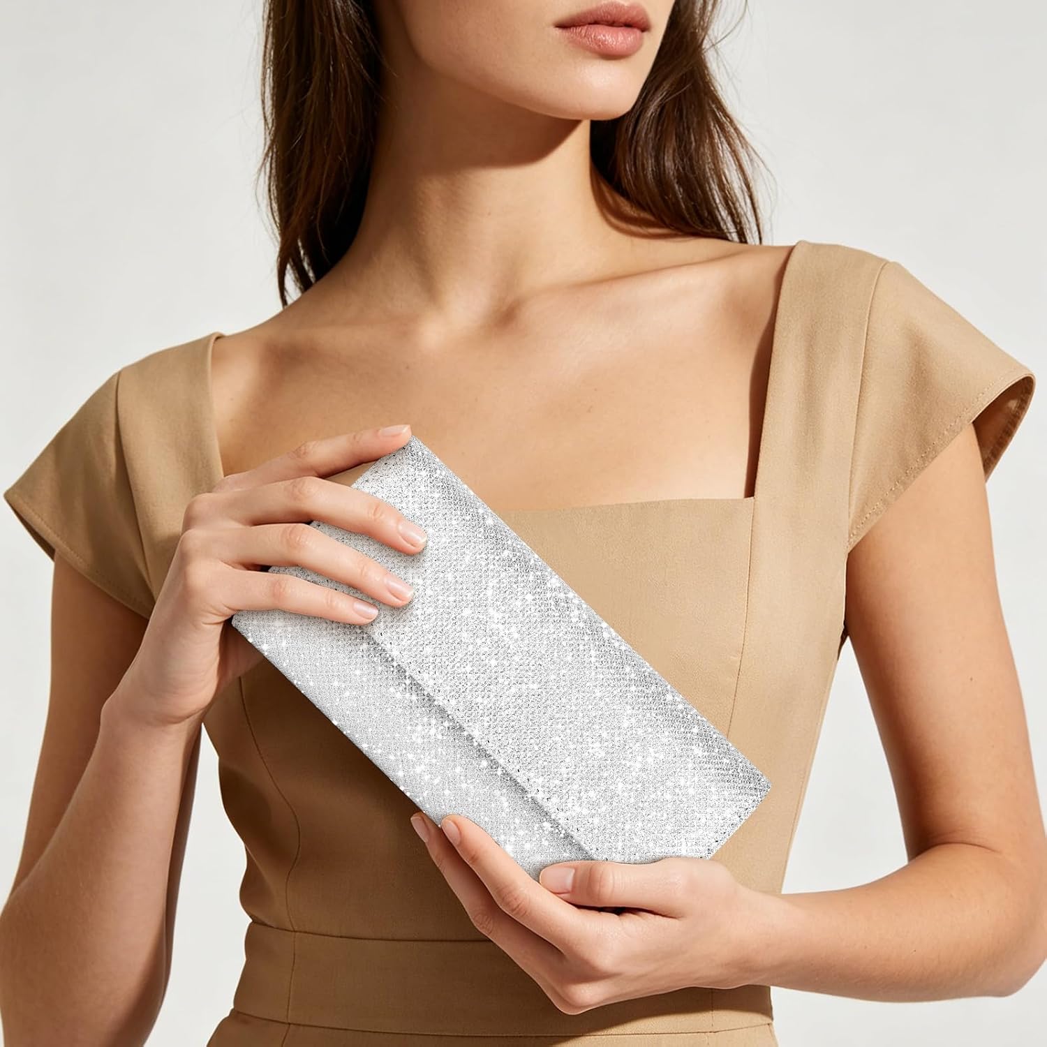 Evening Bag Clutch Purses for Women Glitter Evening Bag with Detachable Chain for Wedding, Party