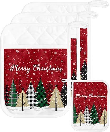 Miniatura 30 de Juego de 2 agarraderas de tela de rizo antideslizantes y aislantes de calor con bolsillo, guantes gruesos para horno, posavasos para hornear, corona