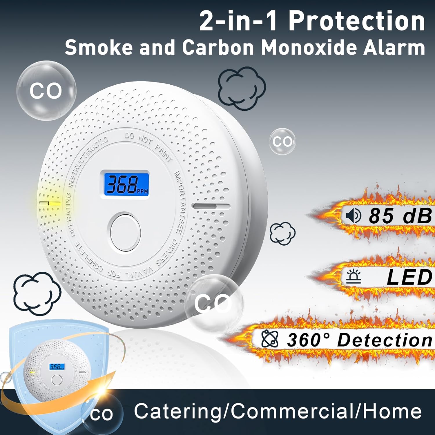 Smoke and Carbon Monoxide Detector, 2 in 1 Smoke Detector, LED Warning Light Indicators, 10 Year Battery (White), 4 Pack - Image 2