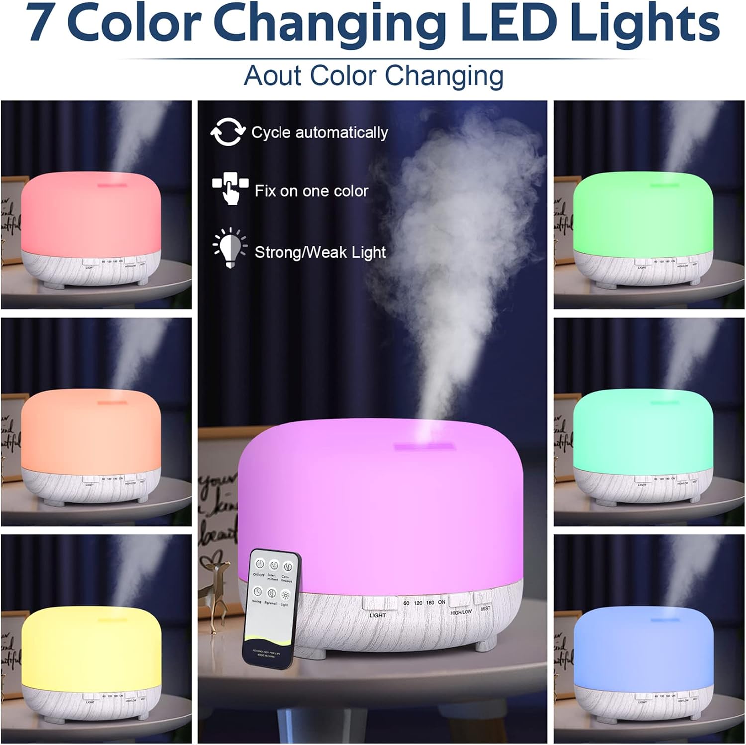 Essential Oil Diffuser for Large Room: 500ml Aromatherapy Ultrasonic Air Humidifier with Remote Control for Home - Aroma Cool Mist Vaporizer with LED Light & Timer for Bedroom Office