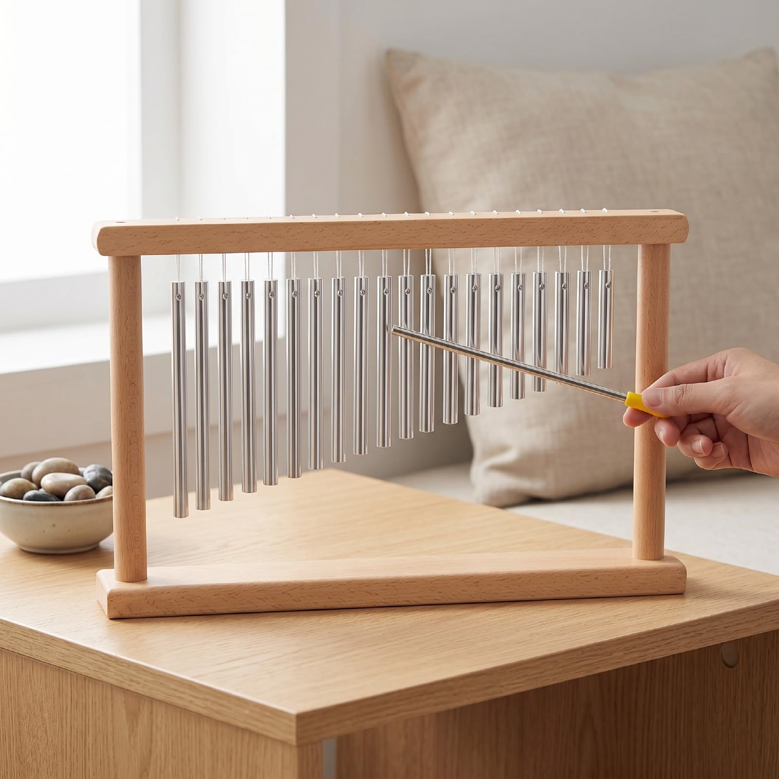 Karlak Strumento a Percussione da Tavolo con Carillon da 20 Note per Meditazione Rilassante Yoga Base in Legno Tubi in Alluminio 39x6,5x26 Cm