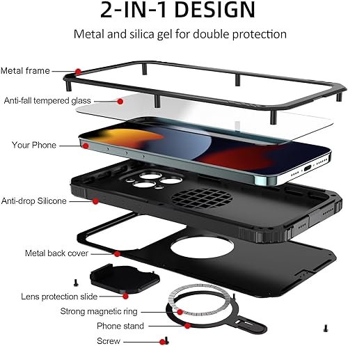 Miniatura 8 de Funda a prueba de golpes para iPhone 15 Pro Max compatible con carga Magsafe Soporte de anillo magnético Cubierta protectora de lente deslizante