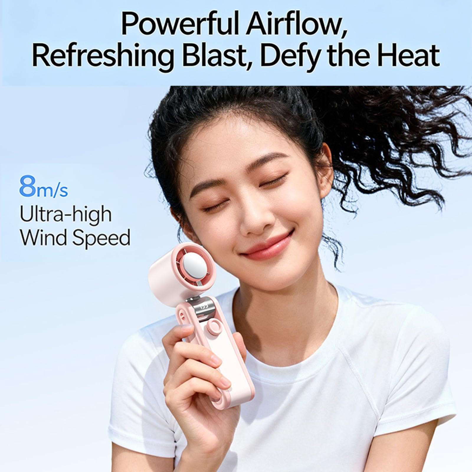 Ventilador de mano con mango ergonómico de velocidad rápida con flujos de aire fríos para trabajar y jugar, de mano y cuello