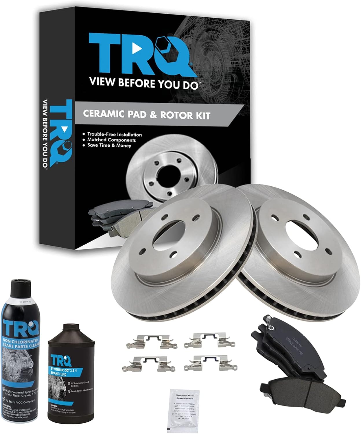 TRQ Front Brake Pad & Rotor Kit Brake Chemical Kit Brake Pads Brake Rotor Ceramic Compatible with 2012-2018 Nissan Versa 2014-2018 Versa Note