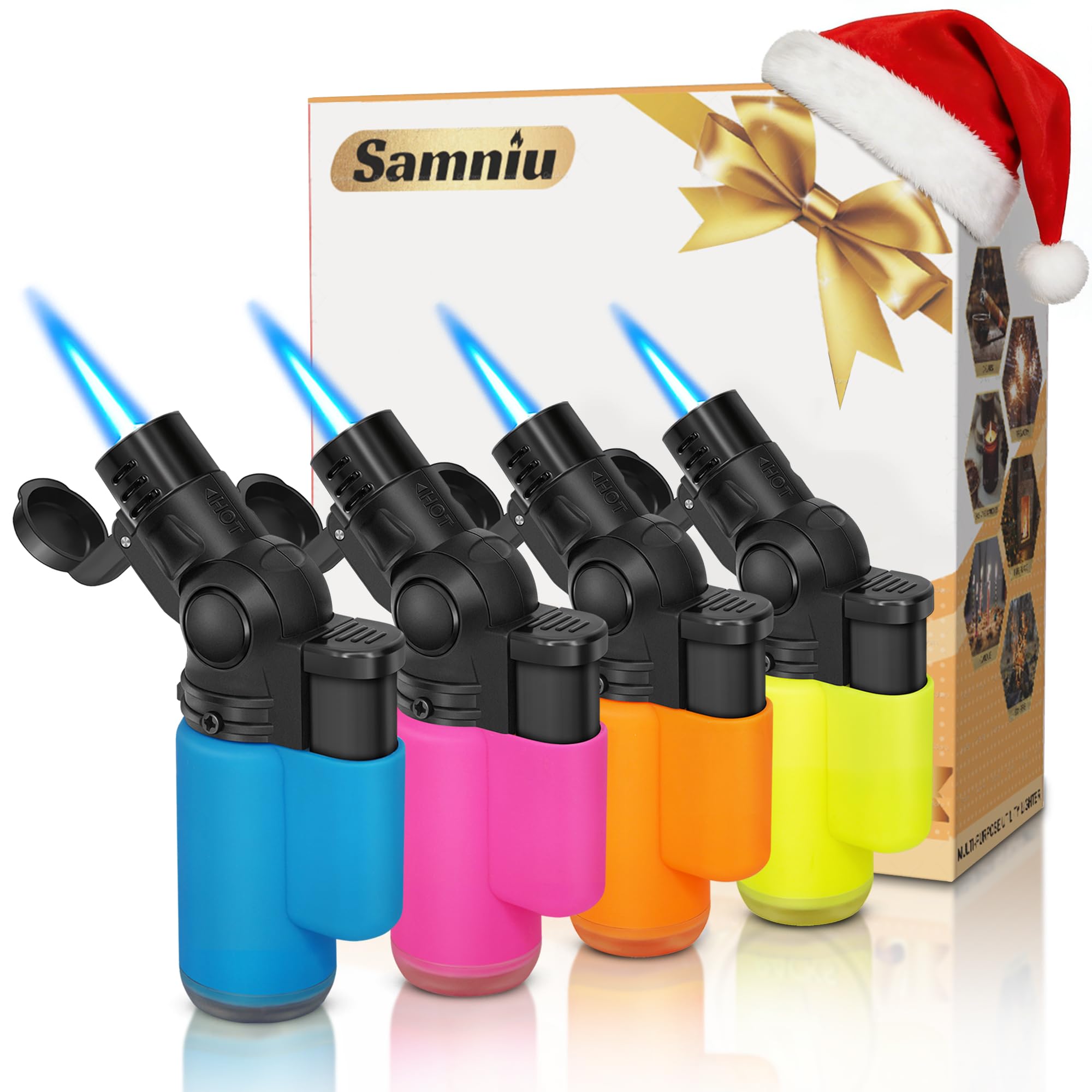 Pack of 4 Torch Lighter, Mini Jet Flame Butane Lighters, Multi-Purpose, 45° Rotatable for Campfires, Candle, Fireplaces, Christmas Party Favors (Gas not Included)