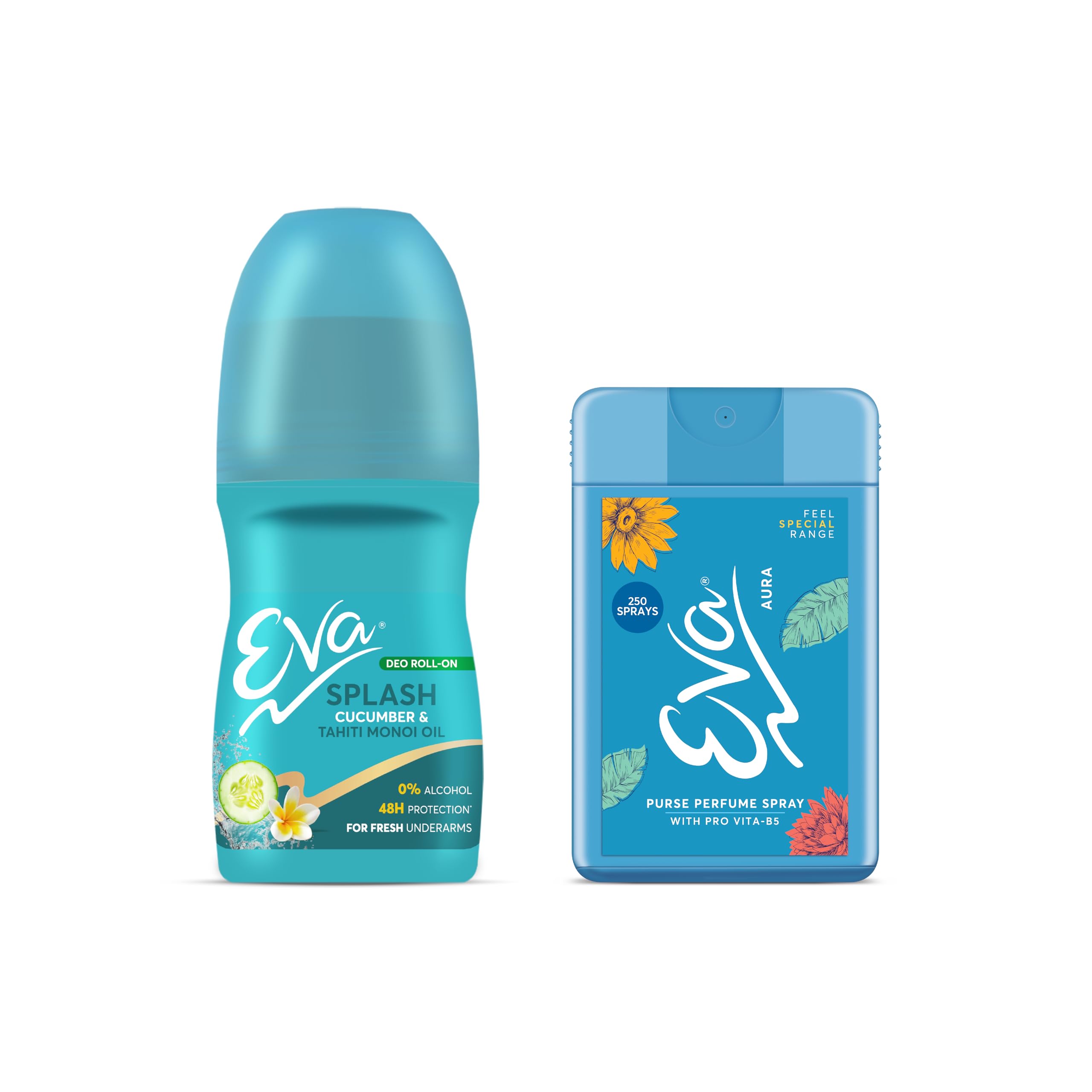 Eva Splash Underarm Deo Rollon |For Fresh Underarms, 50ml & Eva purse perfume Aura |floral | 18 ml Combo pack-image-40