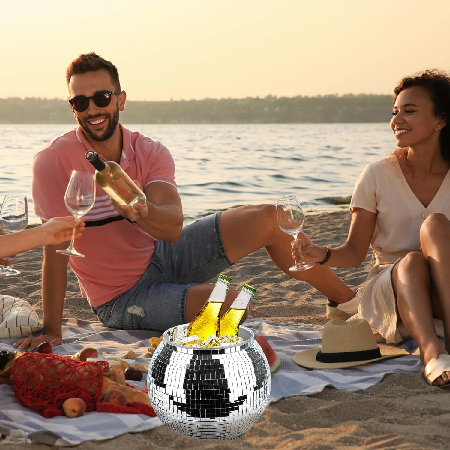 Disco Ball Ice Bucket Beverage Tubs Disco Ball Bowl Vase Cup Drink Bucket for Parties,Large Retro Drink Bucket for Beer Cocktail Wine Champagne Cold Drinks, Disco Party Supplies Decor (One Size2)