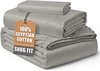 Vista 45 de Sábanas 100% de Algodón Egipcio Tamaño Queen - Naturalmente Refrescantes y Transpirables, Juego de Sábanas Queen de 4 Piezas con Tejido de Satén