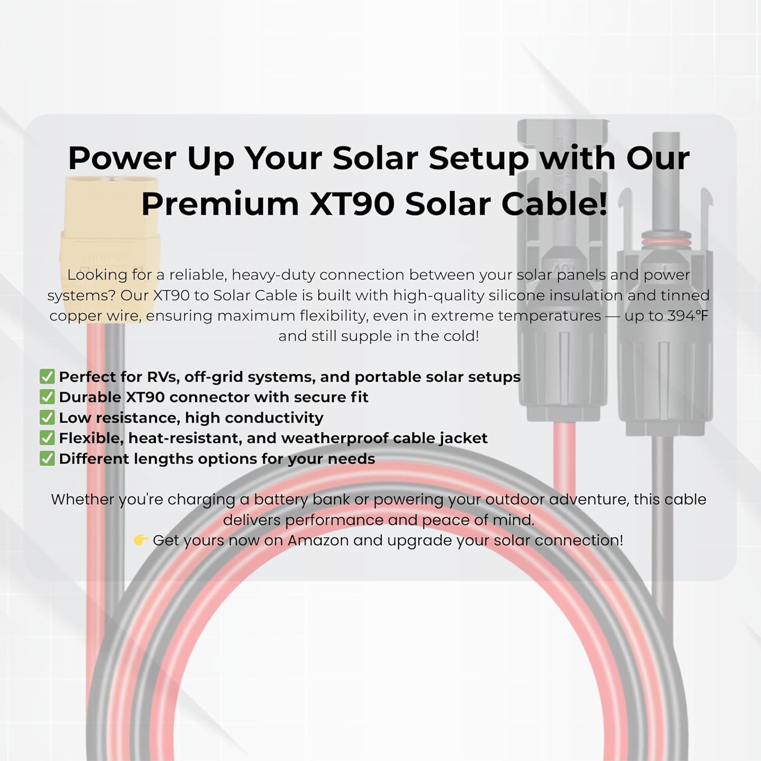 10 Feet Female XT90 Solar Cable 10 AWG, XT90 Connector Solar Panel Extension Charging Cable Silicone Wire for Solar Generator Portable Power Station