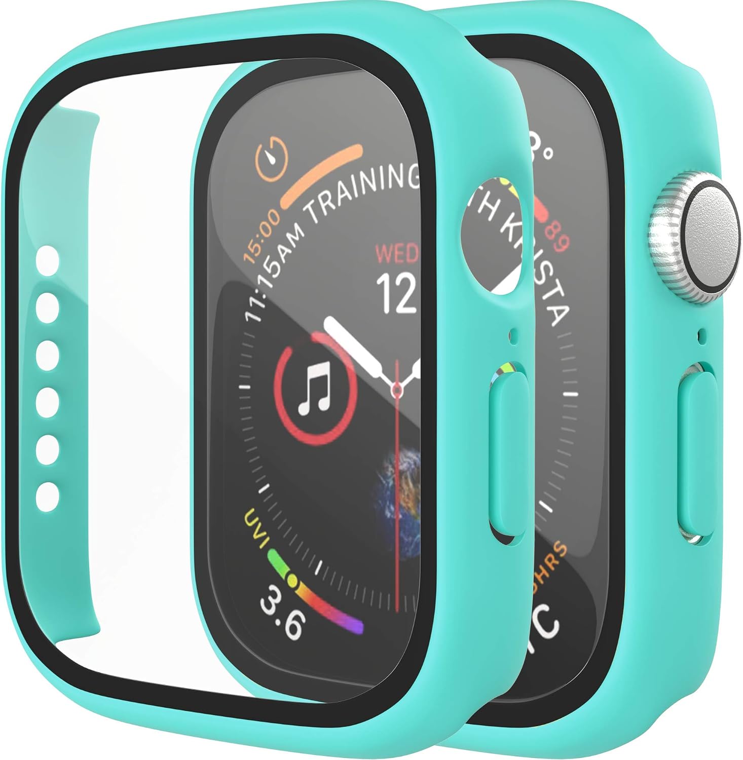 2 Pack Hard PC Case with Tempered Glass Screen Protector Compatible with Apple Watch Series 3 42mm Case, Ultra-Thin Scratch Resistant Overall Protective Cover for iWatch Men Women, Turquoise