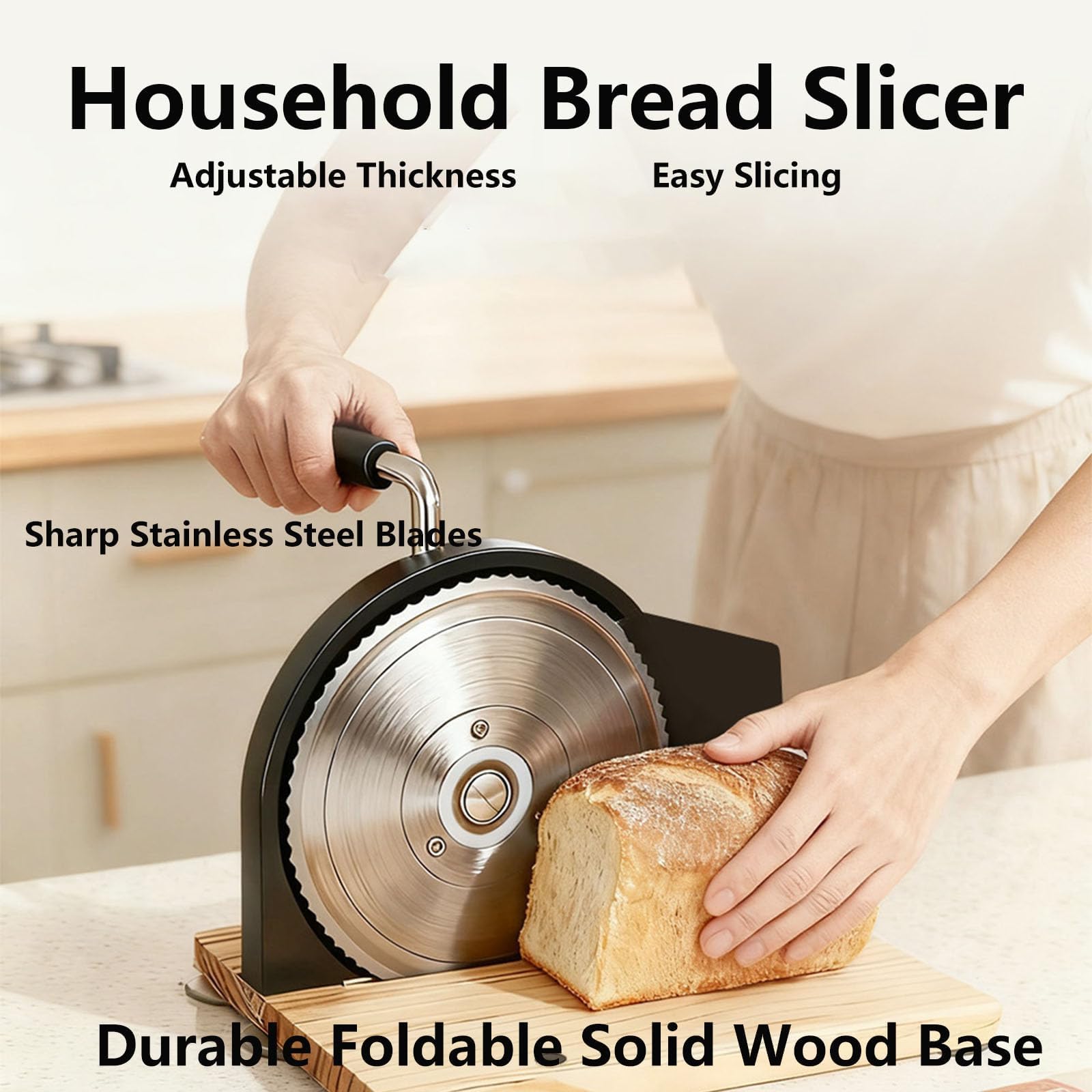 Affettatrice Manuale, Affettatrice Rotante per Pane con Manovella, Spessore Regolabile da 1 a 20 mm e Base Pieghevole, Lama Affilata, Acciaio Inossidabile Premium per Panettiere White
