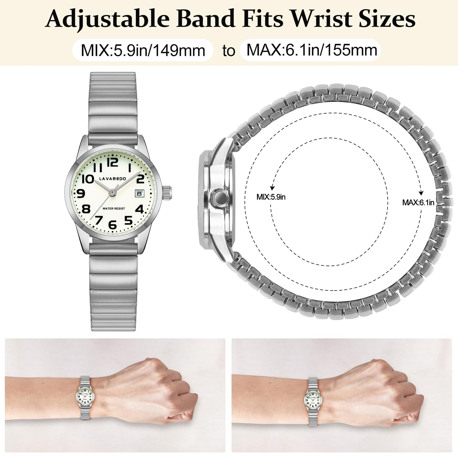 Timever Damen Armbanduhr Quarzuhr Analog mit Edelstahl Zugarmband,Datum,großen Ziffern Leicht ablesbares Zifferblatt,Geschenk für Frau und Freundin