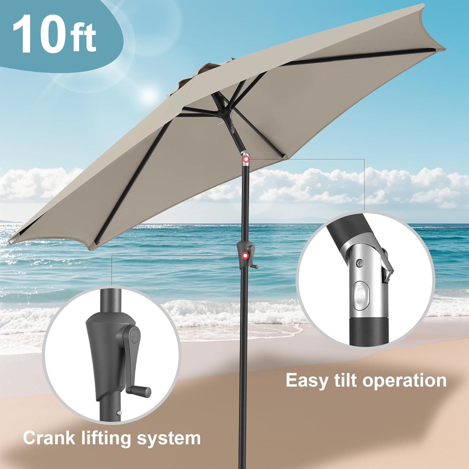 FLAME&SHADE 10ft Patio Umbrella with Cover Set, Outdoor Umbrella with 6 Heavy-duty Ribs, Patio Umbrella Cover for 7.5 ft 9 ft 10 ft 11 ft (Beige)