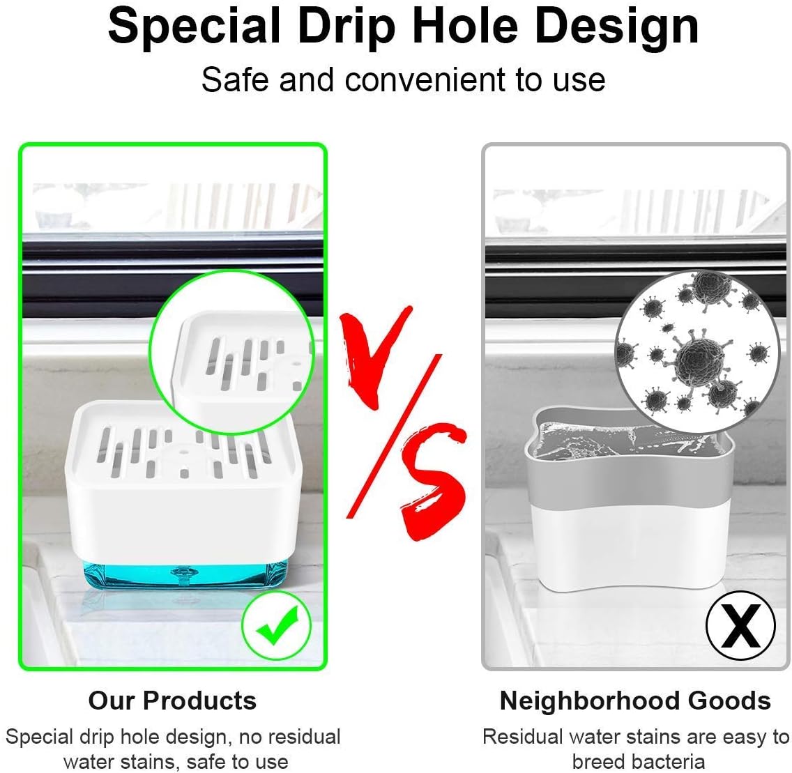 Unionup Dish Soap Dispenser for Kitchen Sink with Sponge Holder, 3 in 1 Durable Soap Pump Dispenser, Dish Detergent Dispenser - Liquid soap Dispenser for Kitchen